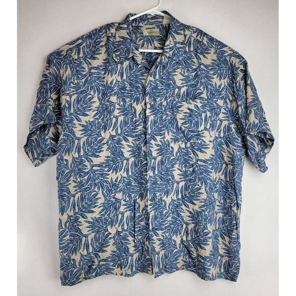 Cubavera Mens Size XL Blue Tan 100% Rayon Tropical Button Down Short Sleeve Shir - Picture 1 of 5